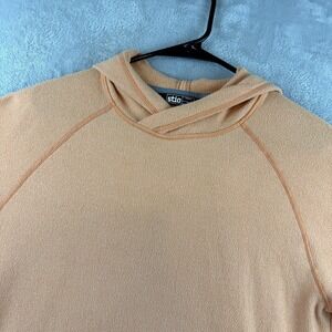 Stio Hoodie Womens Large Orange Sweetwater Fleece Pullover Snap Side Pockets